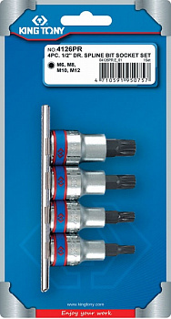 Набор торцевых насадок 1/2", SPLINE, М6-М12, L = 80 мм, 4 предмета 4126PR King Tony