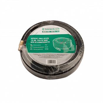 Шланг ПВХ (PVC) 10*15, 10 м, черный, БРС в комплекте, в бухте GARWIN PRO