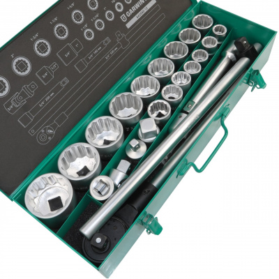 Набор торцевых головок дюймовых 3/4" 12 гр., 3/4"- 2", 23 пр. GARWIN PRO 
