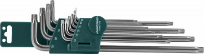 Комплект угловых ключей Torx с центрированным штифтом Extra Long Т9-Т50, S2 материал, 10 предметов Jonnesway H08S110S
