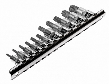 Набор головок торцевых 1/4-3/8 TORX Т10Н-Т60Н с отверстием 11 предметов JTC-3902