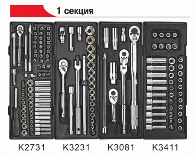Тележка инструментальная (JTC-3931) 3 секции с набором инструментов 225 предметов JTC-3931+225