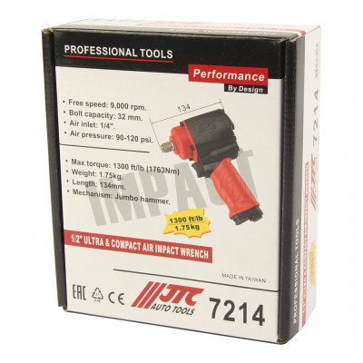Пневмогайковерт ударный 1/2'' (1763 Nm) 90-120PSI 9000об/мин JTC