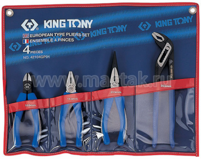 Набор пассатижей, плоскогубцев и бокорезов, 4 предмета 42104GP01 King Tony