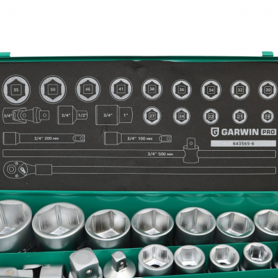 Набор торцевых головок 3/4" 6 гр., 19-55 мм, 21 пр. GARWIN PRO