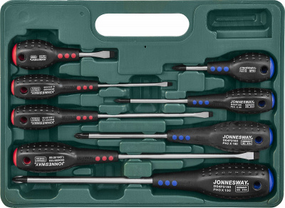 Набор отверток шлиц и крест Full Star SL 6,5х38-6,5х150 PH#1-3, 8 предметов Jonnesway D04PP08S