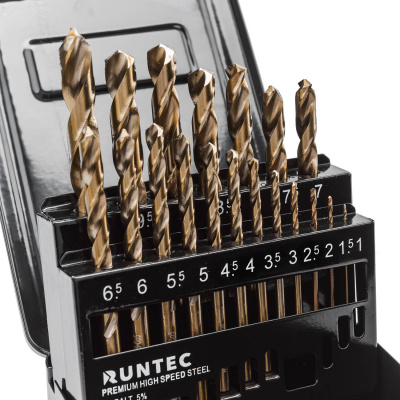 Набор сверл по металлу 1-10 мм, HSS-Co5, 19 предметов RUNTEC