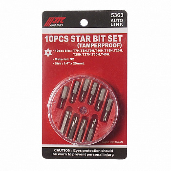 Набор бит 1/4 TORX с отверстием Т7-Т40 в кейсе 10 предметов JTC-5363
