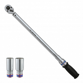 Динамометрический ключ 1/2", 60-340 Нм, "EXACT", футляр, в комплекте 2 торцевые головки KING TONY 