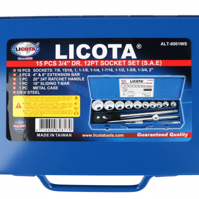 Набор торцевых головок 3/4", 12-ти гранных, 15 пр., 7/8"-2" Licota 