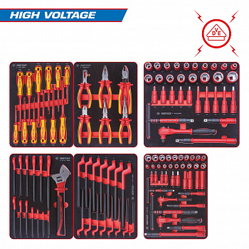 Набор инструментов "HIGH VOLTAGE" для тележки, 6 ложементов, 117 предметов KING TONY
