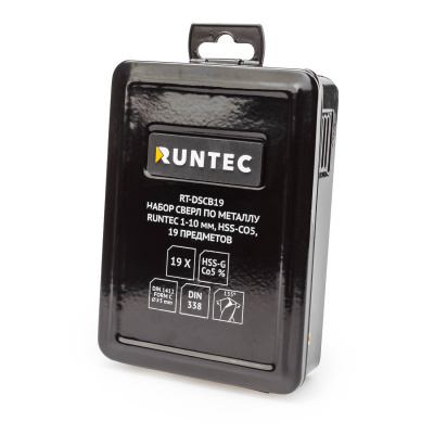 Набор сверл по металлу 1-10 мм, HSS-Co5, 19 предметов RUNTEC