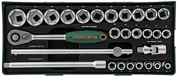 Набор торцевых головок 1/2 DR 8-34 мм, 28 предметов (ложементы) Jonnesway S04H4728SP