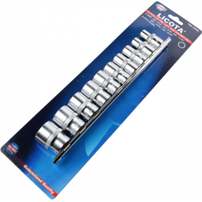 Набор торцевых головок 1/2" 12-ти гранных, 10 пр. на линейке, 3/8"-15/16" Licota