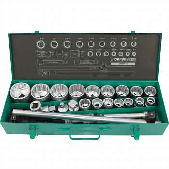 Набор торцевых головок дюймовых 3/4" 12 гр., 3/4"- 2", 23 пр. GARWIN PRO 