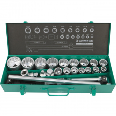 Набор торцевых головок дюймовых 3/4" 12 гр., 3/4"- 2", 23 пр. GARWIN PRO 