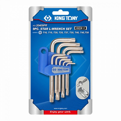 Набор Г-образных TORX, T10-T50, с отверстием, 9 предметов 20409PR King Tony