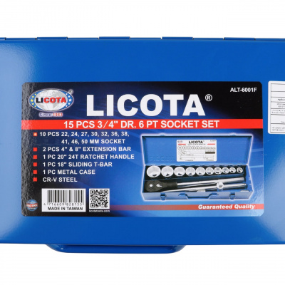 Набор торцевых головок 3/4", 6-ти гранных, 15 пр., 22-50 мм Licota ALT-6001F 