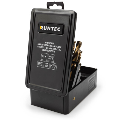Набор сверл по металлу 1-13 мм, HSS-Co5, 25 предметов RUNTEC