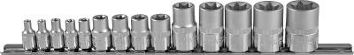 Набор головок торцевых внешний Torx 1/4 , 3/8 и 1/2 DR Е4-Е24, на держателе рельс 14 предметов Jonnesway S06H414S