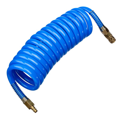 Шланг полиуретан (PU) 12*16, витой, 5 м, синий, БРС в комплекте GARWIN PRO