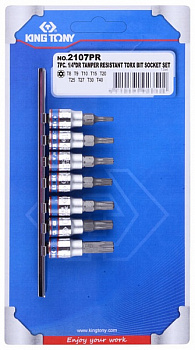 Набор торцевых насадок 1/4", TORX, Т10-Т40 мм, L = 37 мм, 7 предметов 2107PR King Tony