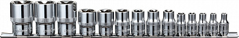 Набор головок торцевых Ombra 1/4", 3/8", 1/2"DR на держателе, внешний TORX®, E4-E24, 14 предметов