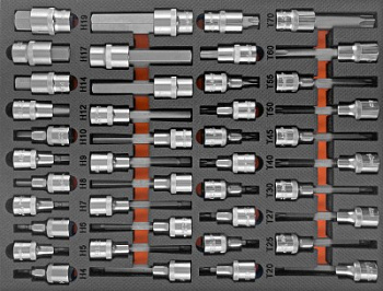 Набор насадок торцевых 1/2" DR, со вставками-битами TORX® T20-T70 в EVA ложементе 280х375 мм, 42 предмета Ombra