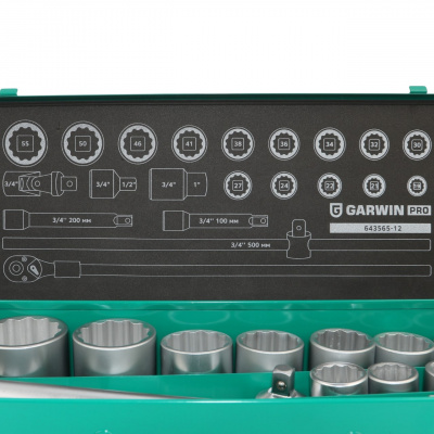 Набор торцевых головок 3/4" 12 гр., 19-55 мм, 21 пр GARWIN PRO 