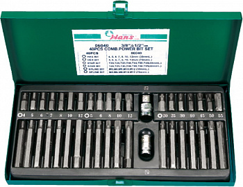Набор бит для шуруповерта в кейсе 3/8", на 1/2" Hans