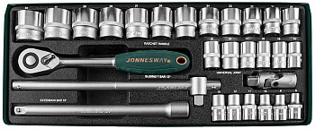 Набор головок торцевых 1/2 DR 8-34 мм., с аксессуарами, 28 предметов Jonnesway S04H4728S