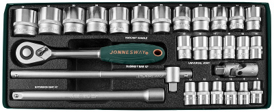 Набор головок торцевых 1/2 DR 8-34 мм., с аксессуарами, 28 предметов Jonnesway S04H4728S